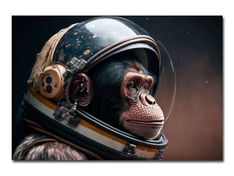 Wandbild – Affe mit Astronautenhelm